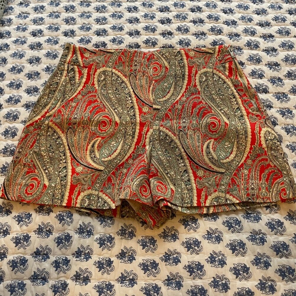 Zara Women Red/Orange Paisley Abstract High Waist Shorts